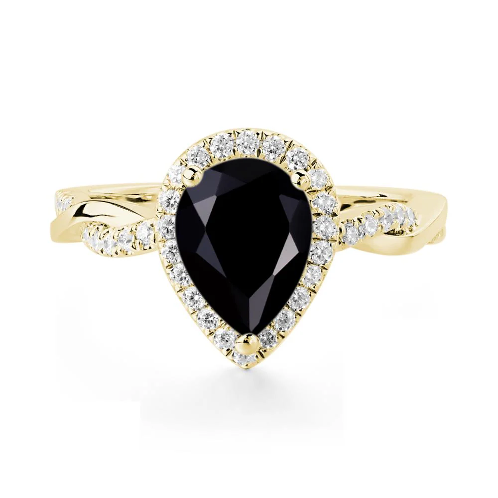 Black Spinel Twisted Halo Engagement Ring - Image 3
