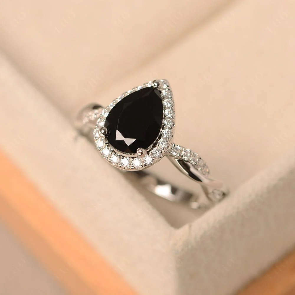 Black Spinel Twisted Halo Engagement Ring - Image 30
