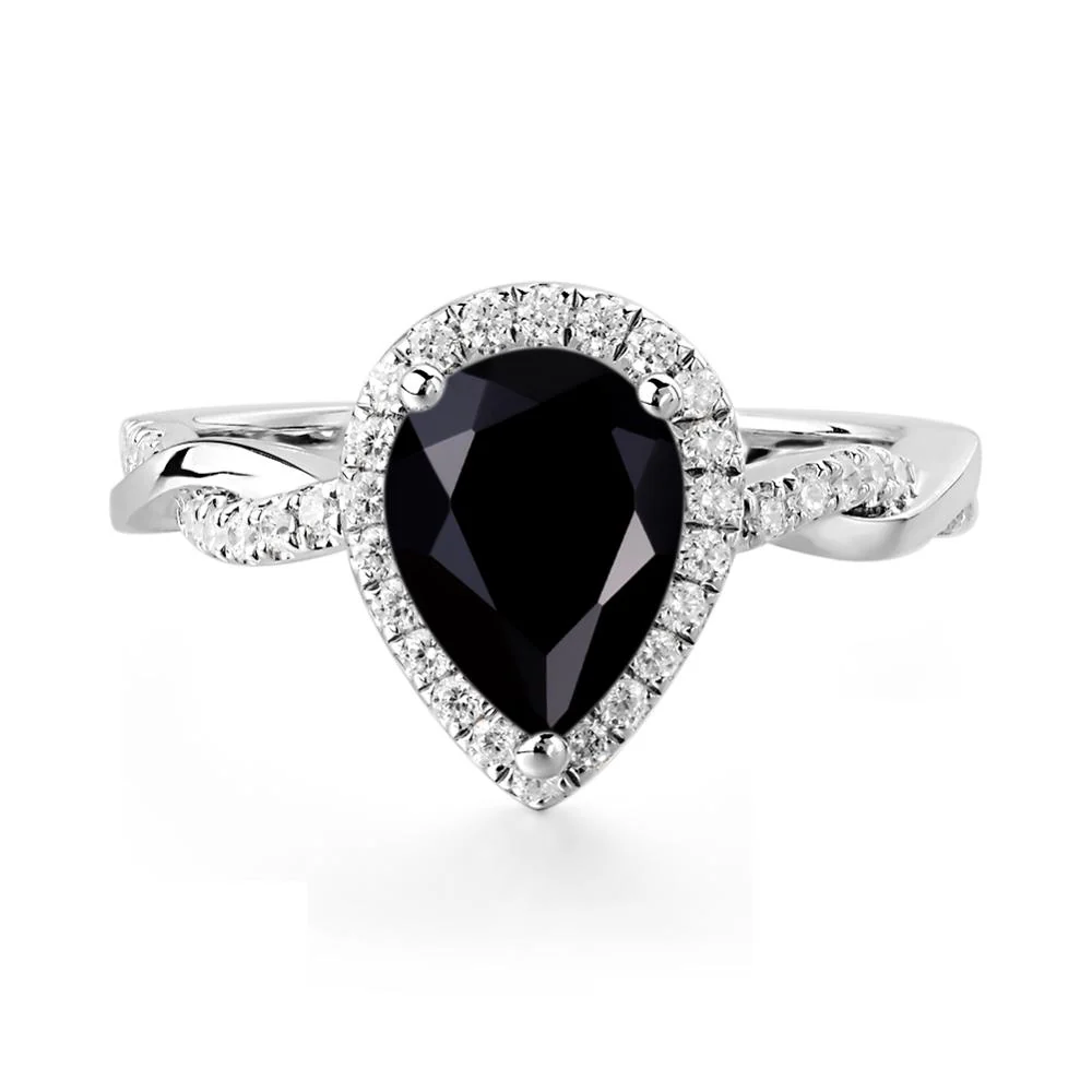 Black Spinel Twisted Halo Engagement Ring - Image 7
