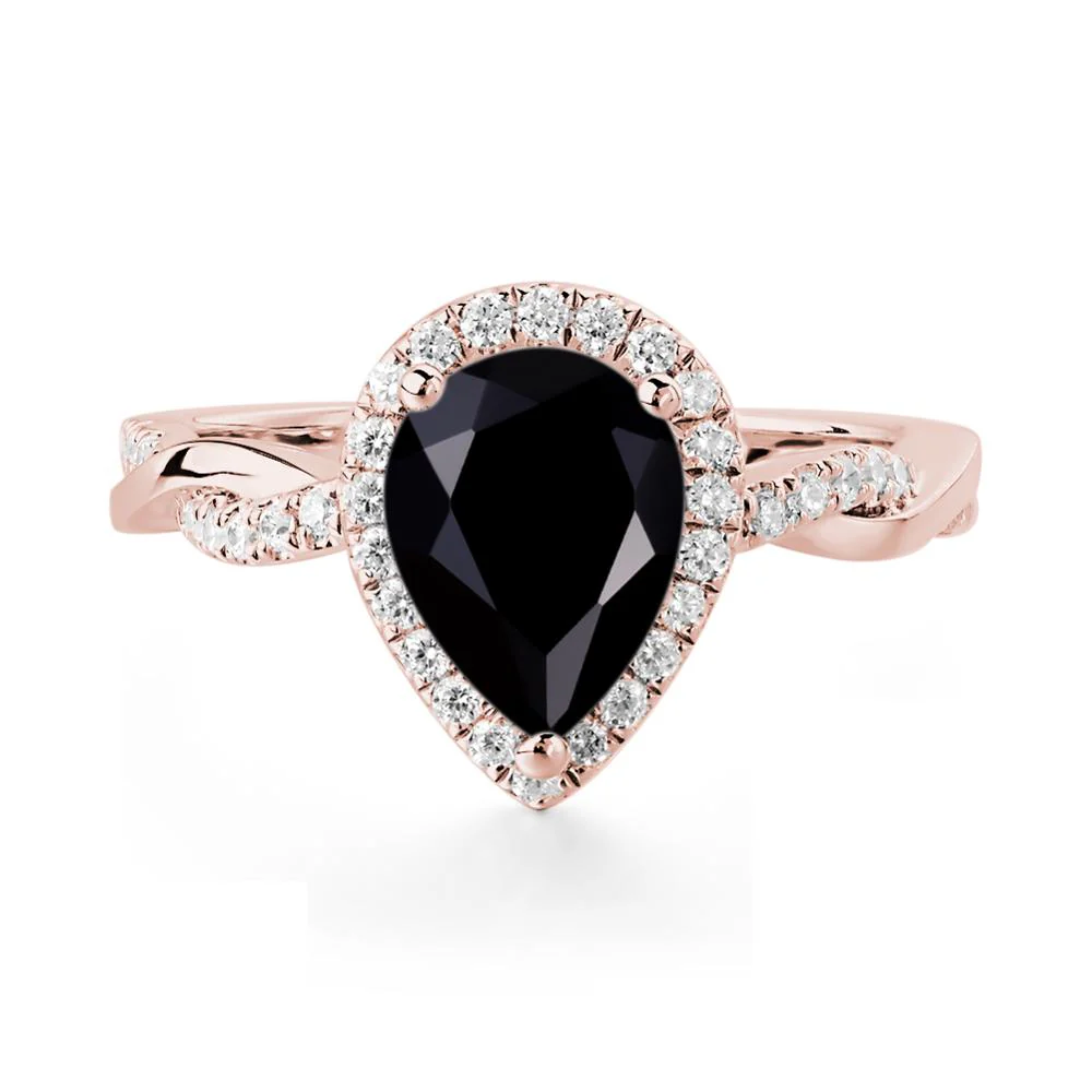 Black Spinel Twisted Halo Engagement Ring - Image 9