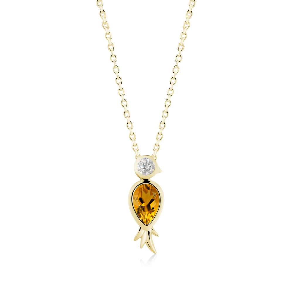 Pear Shaped Citrine and Moissanite Bird Pendant Neckalce - Image 2