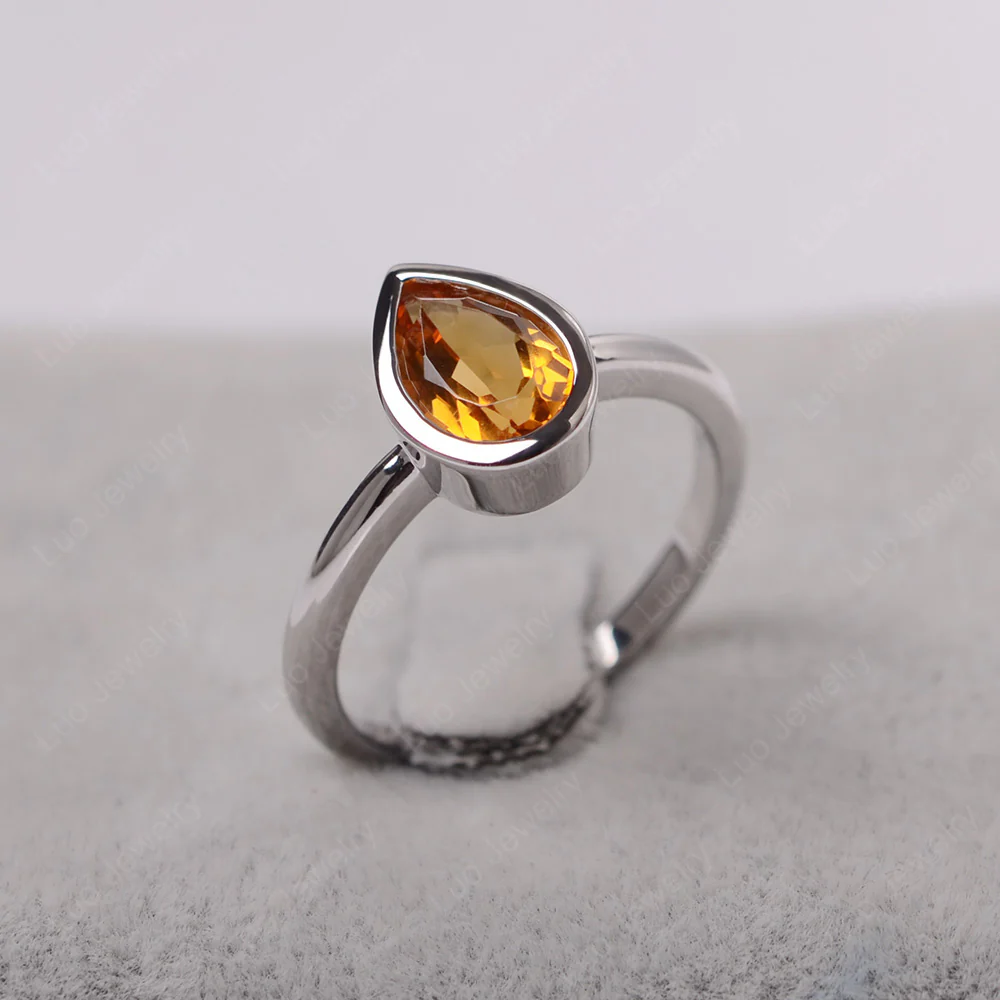 Pear Shaped Citrine Bezel Set Ring - Image 2