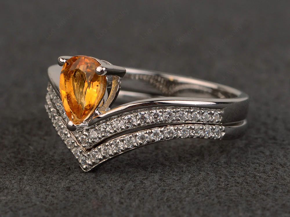 V Shaped Citrine Bridal Set Ring - Image 3