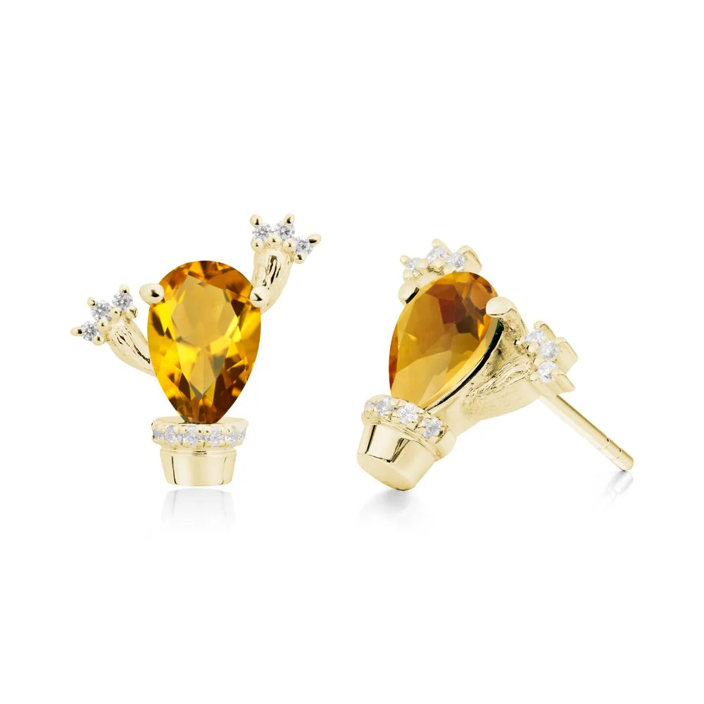 Pear Shaped Citrine Cactus Stud Earrings - Image 6