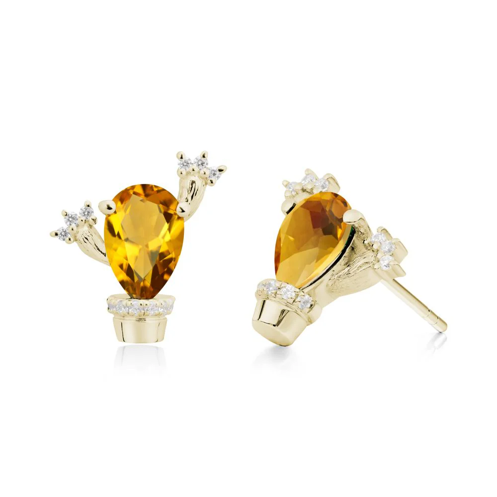 Pear Shaped Citrine Cactus Stud Earrings - Image 9