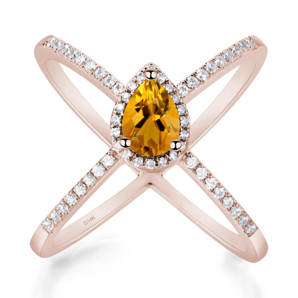 Pear Shaped Citrine Criss Cross Ring - Image 2