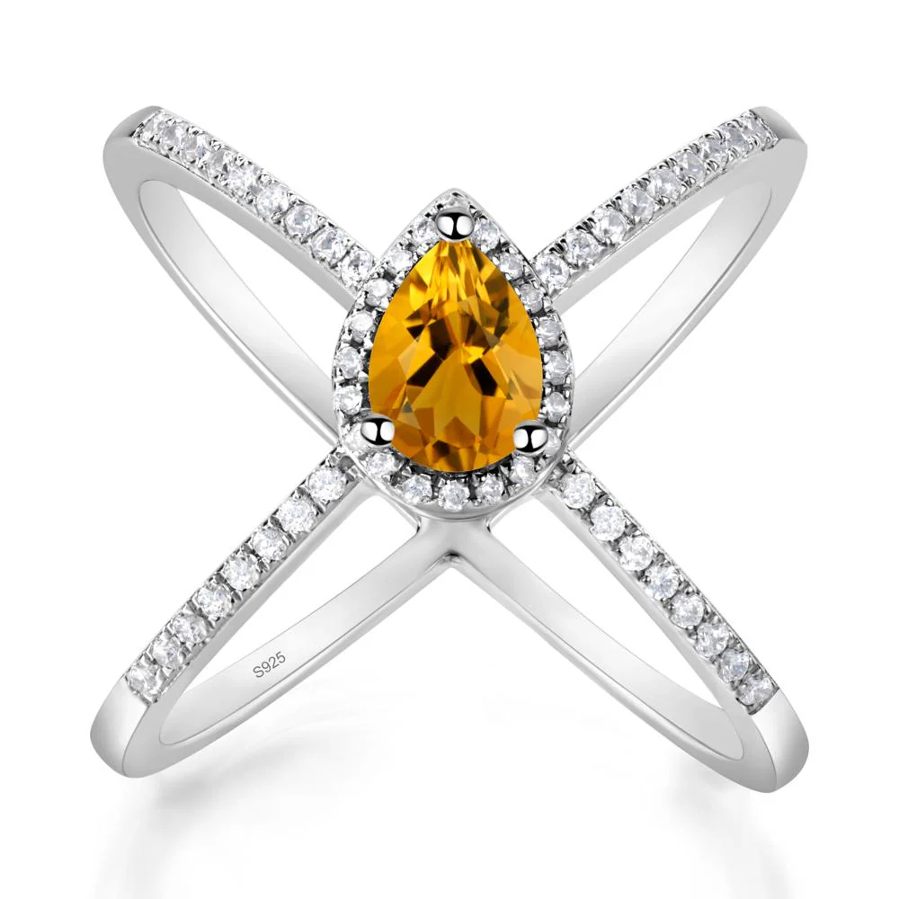 Pear Shaped Citrine Criss Cross Ring - Image 3