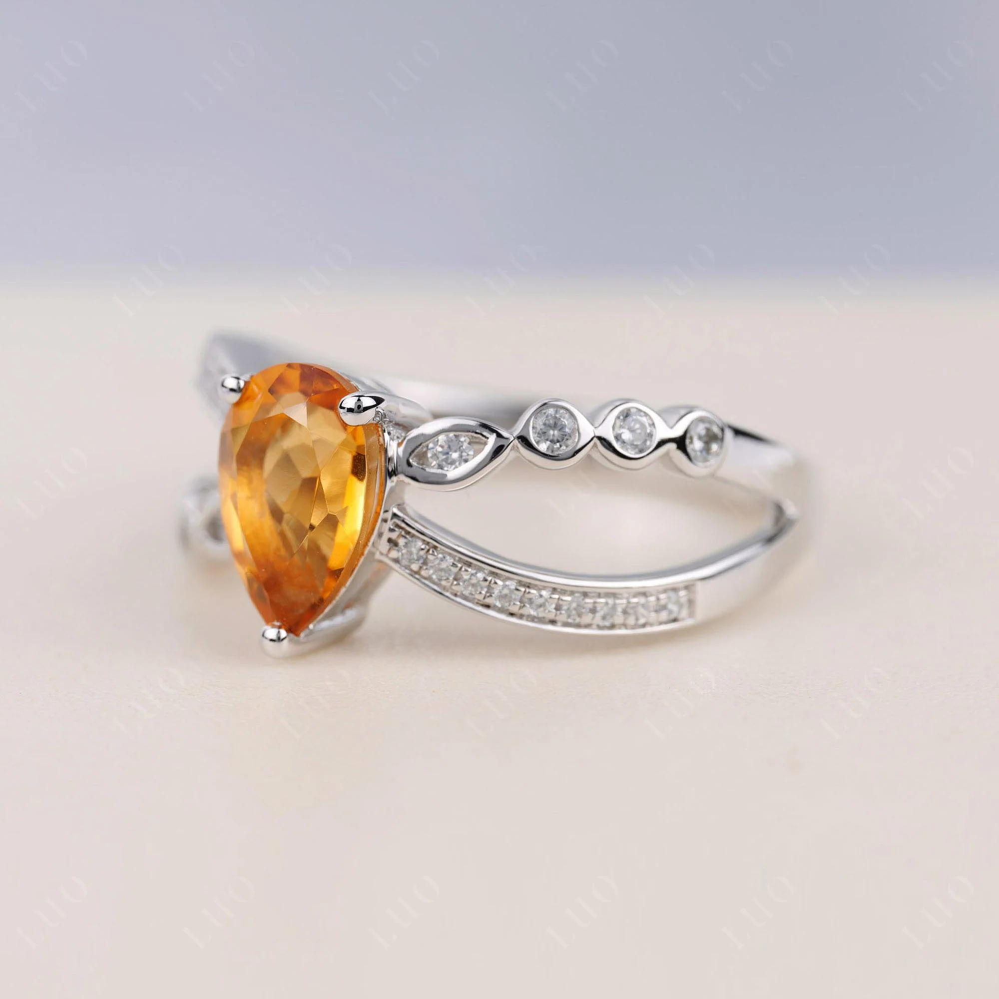 Pear Shaped Citrine Crossover Ring - Image 2