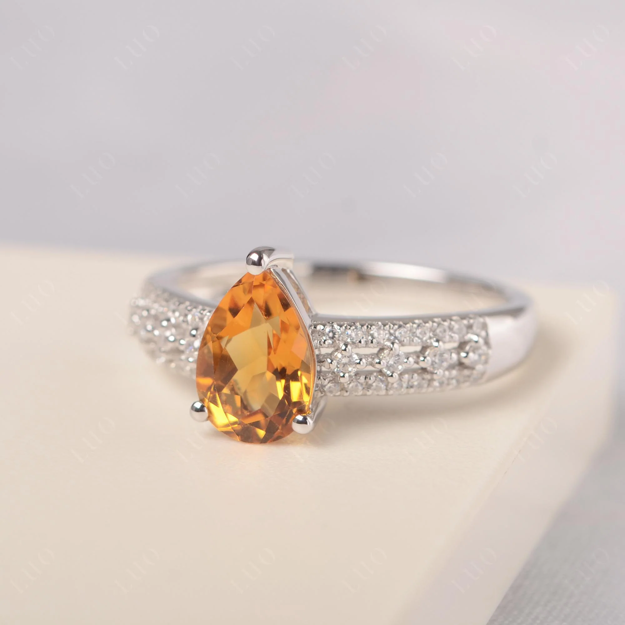 Citrine 3 Rows Pave Engagement Ring - Image 2