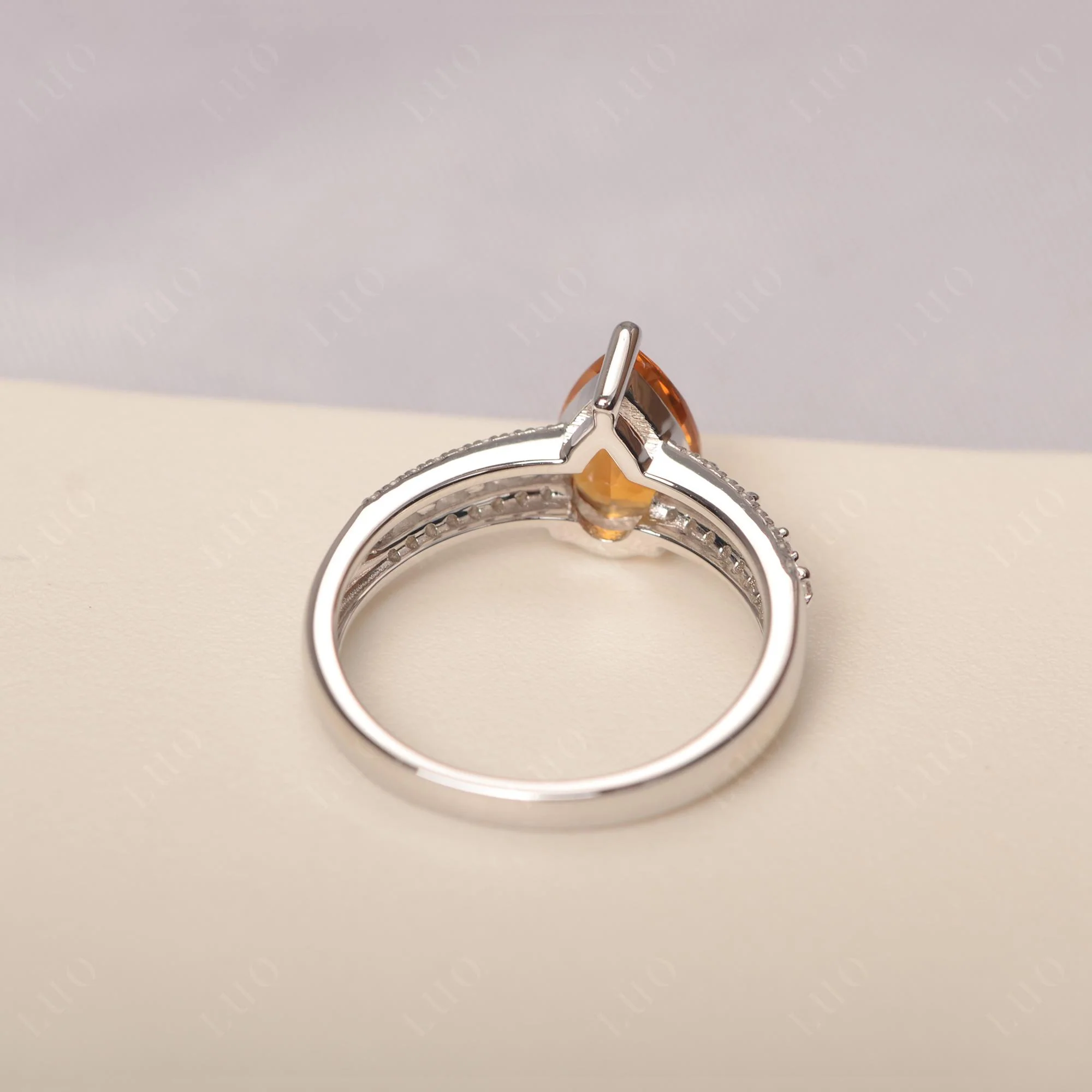 Citrine 3 Rows Pave Engagement Ring - Image 3