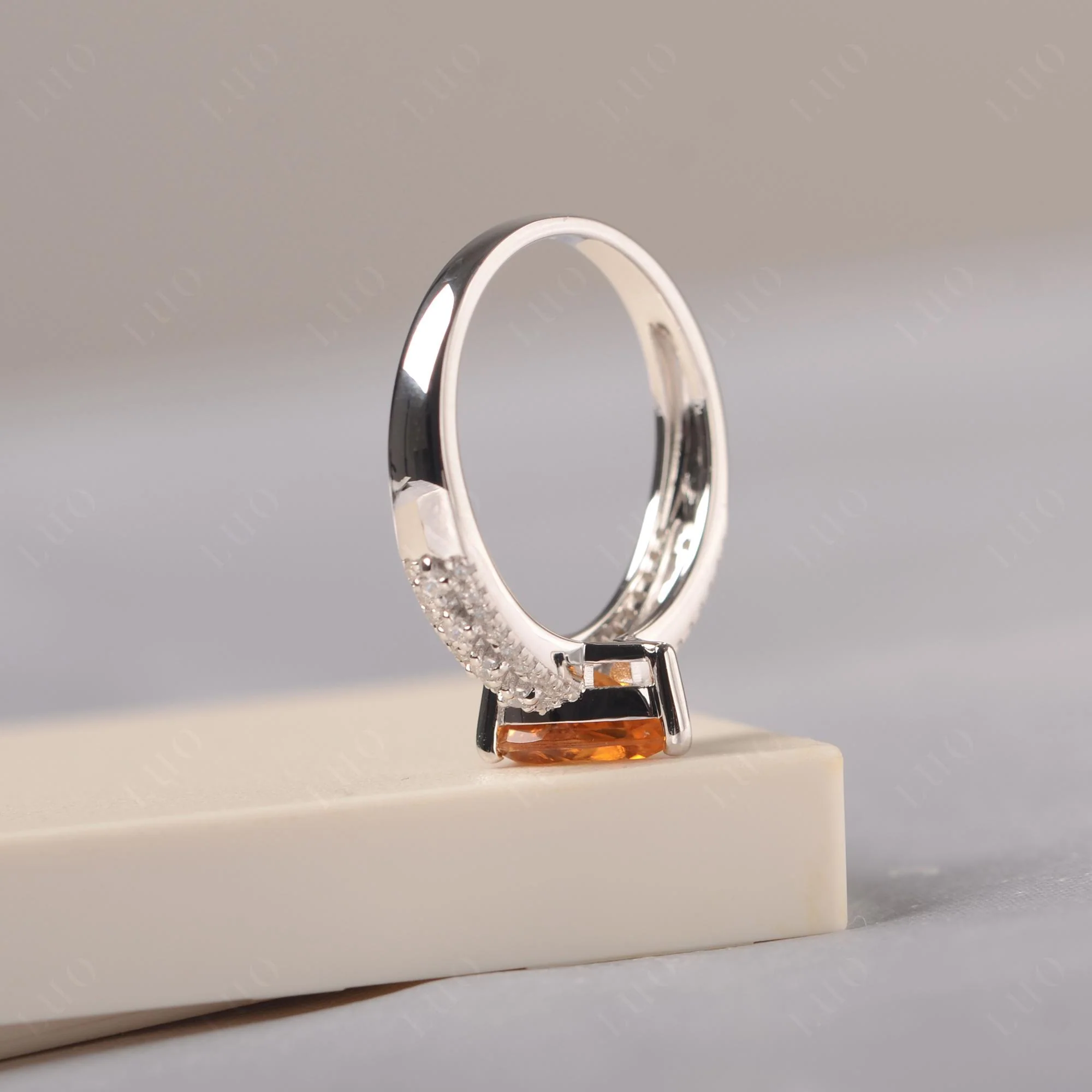 Citrine 3 Rows Pave Engagement Ring - Image 4