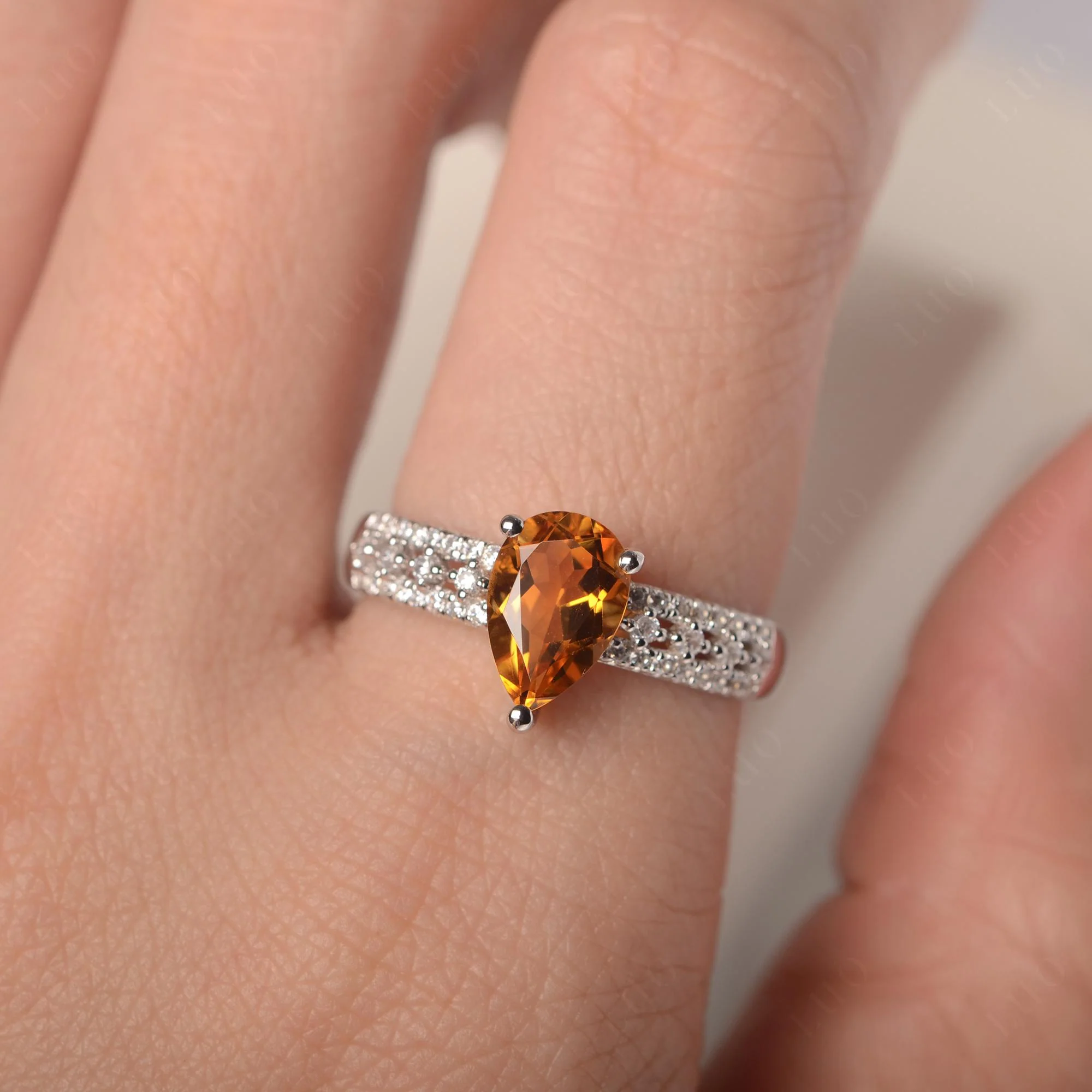 Citrine 3 Rows Pave Engagement Ring - Image 5