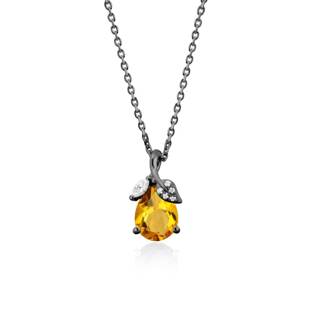 Pear Shaped Citrine Leaf Pendant Necklace