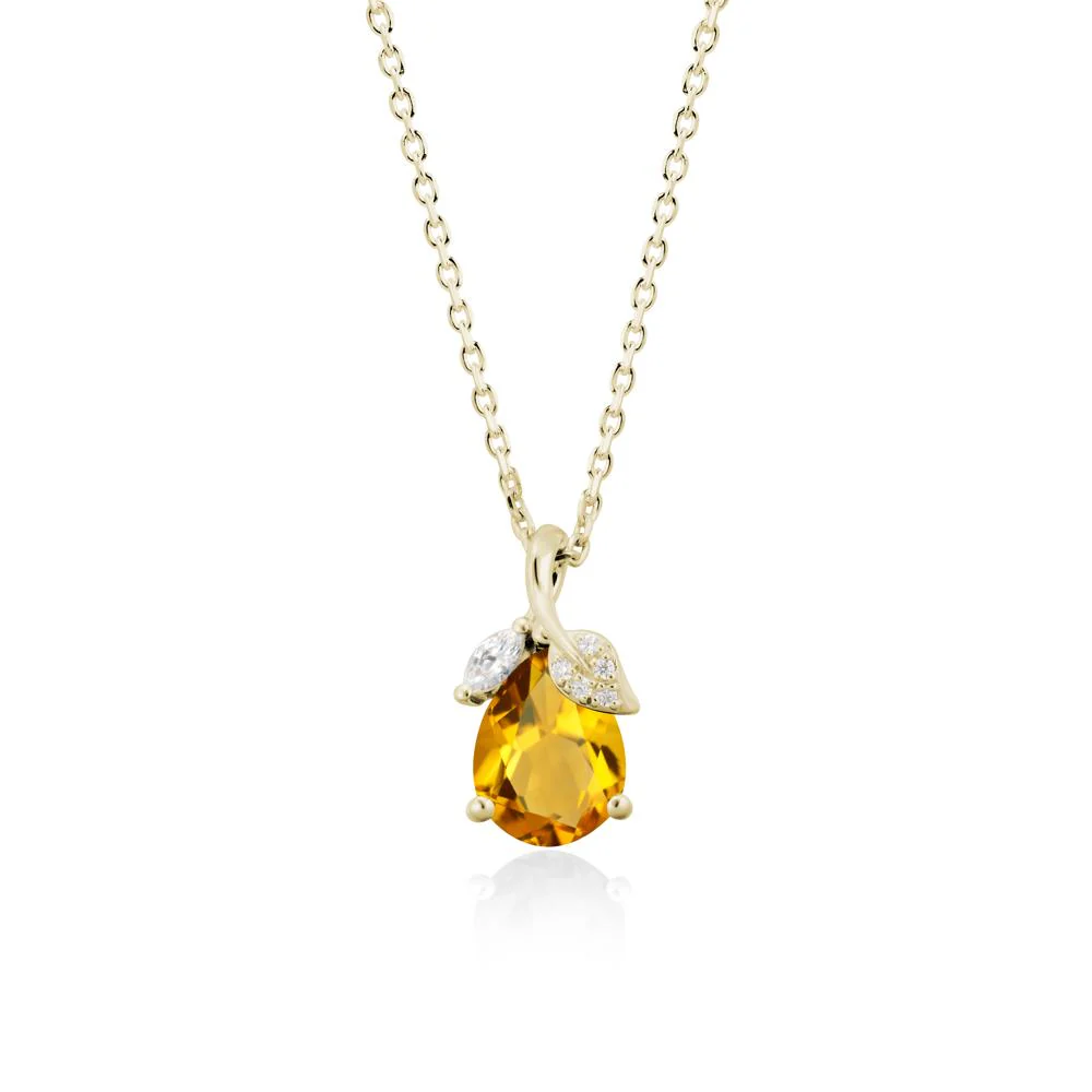 Pear Shaped Citrine Leaf Pendant Necklace - Image 4