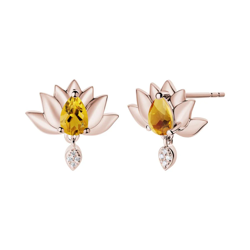 Pear Shaped Citrine Lotus Flower Earrings - Image 7
