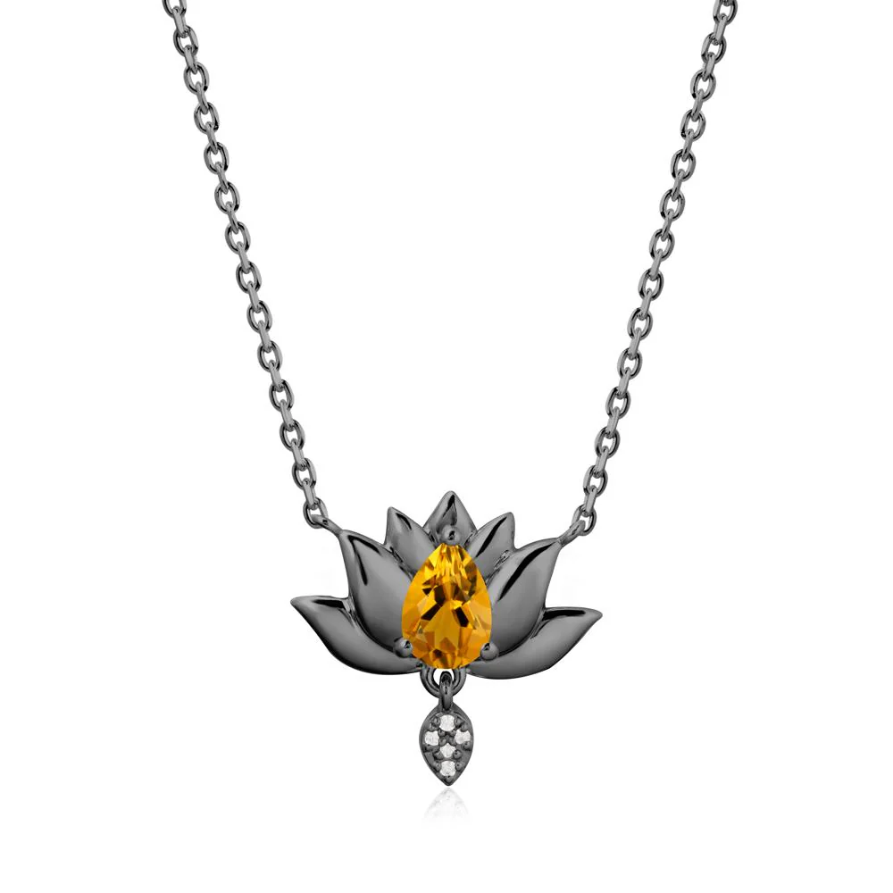 Pear Shaped Citrine Lotus Flower Pendant