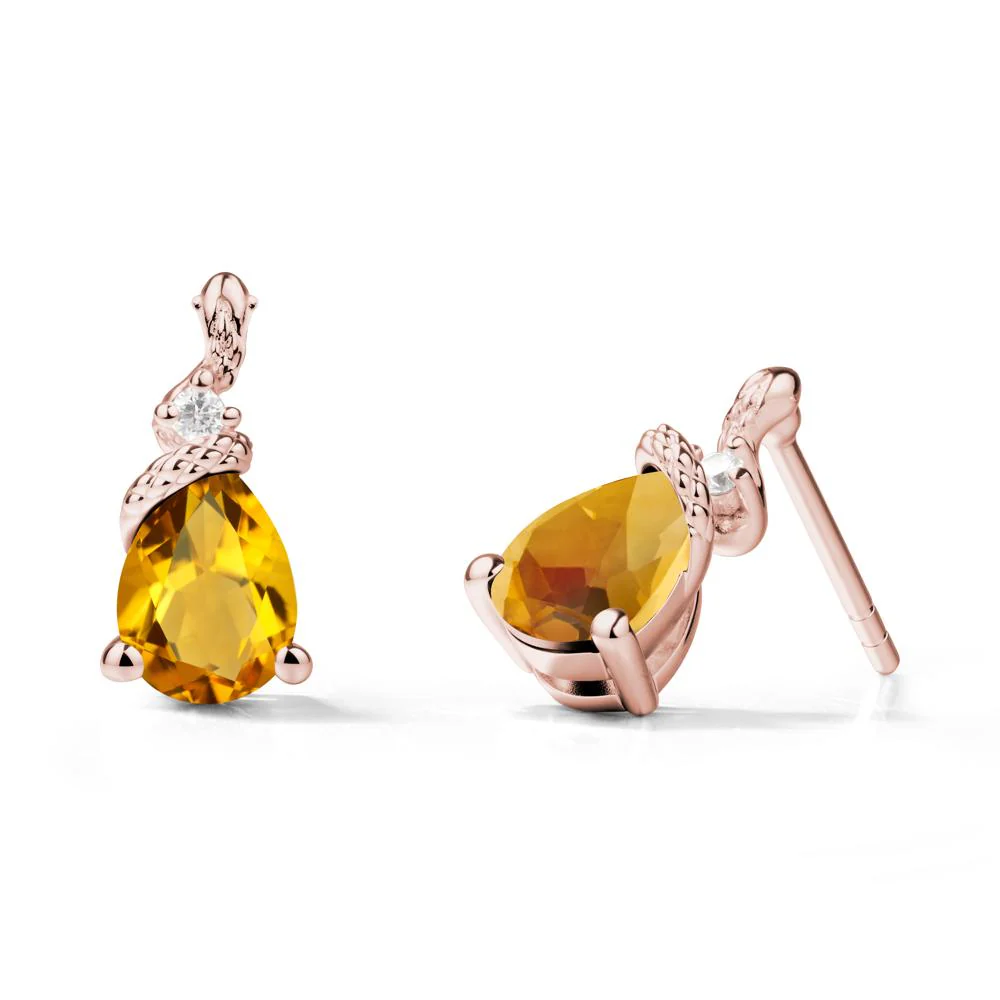 Pear Shaped Citrine Stud Snake Earrings - Image 4