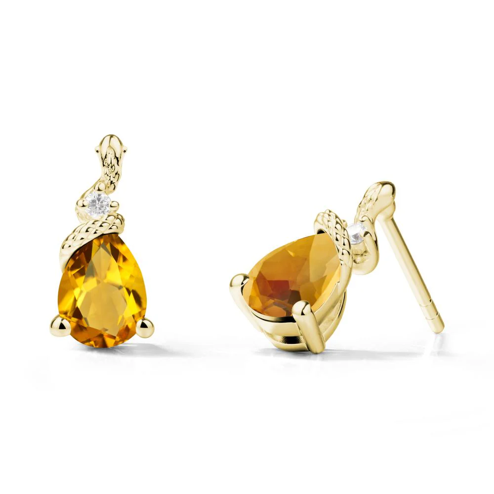 Pear Shaped Citrine Stud Snake Earrings - Image 6