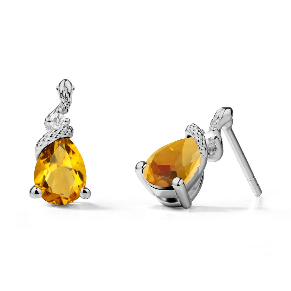 Pear Shaped Citrine Stud Snake Earrings - Image 8