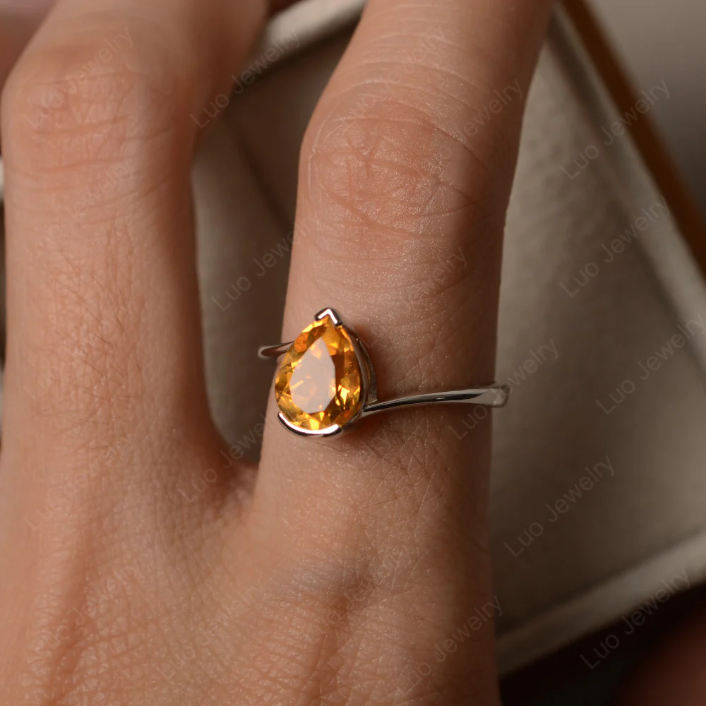 Citrine Pear Solitaire Engagement Ring - Image 3