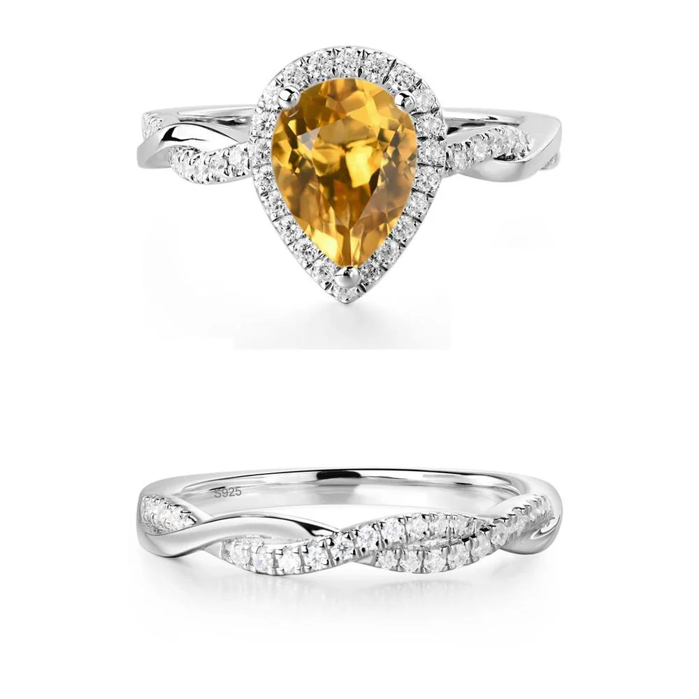 Pear Shaped Citrine Twisted Halo Ring - Image 11