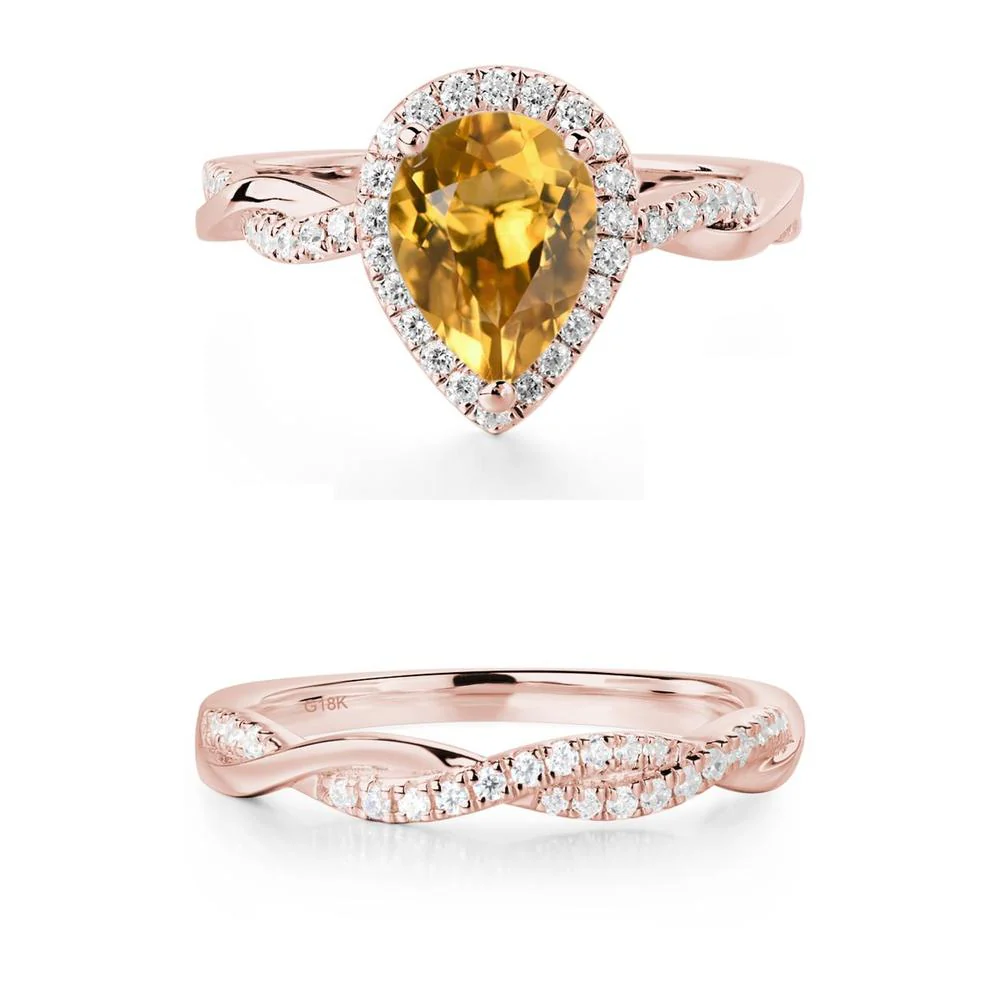 Pear Shaped Citrine Twisted Halo Ring - Image 15