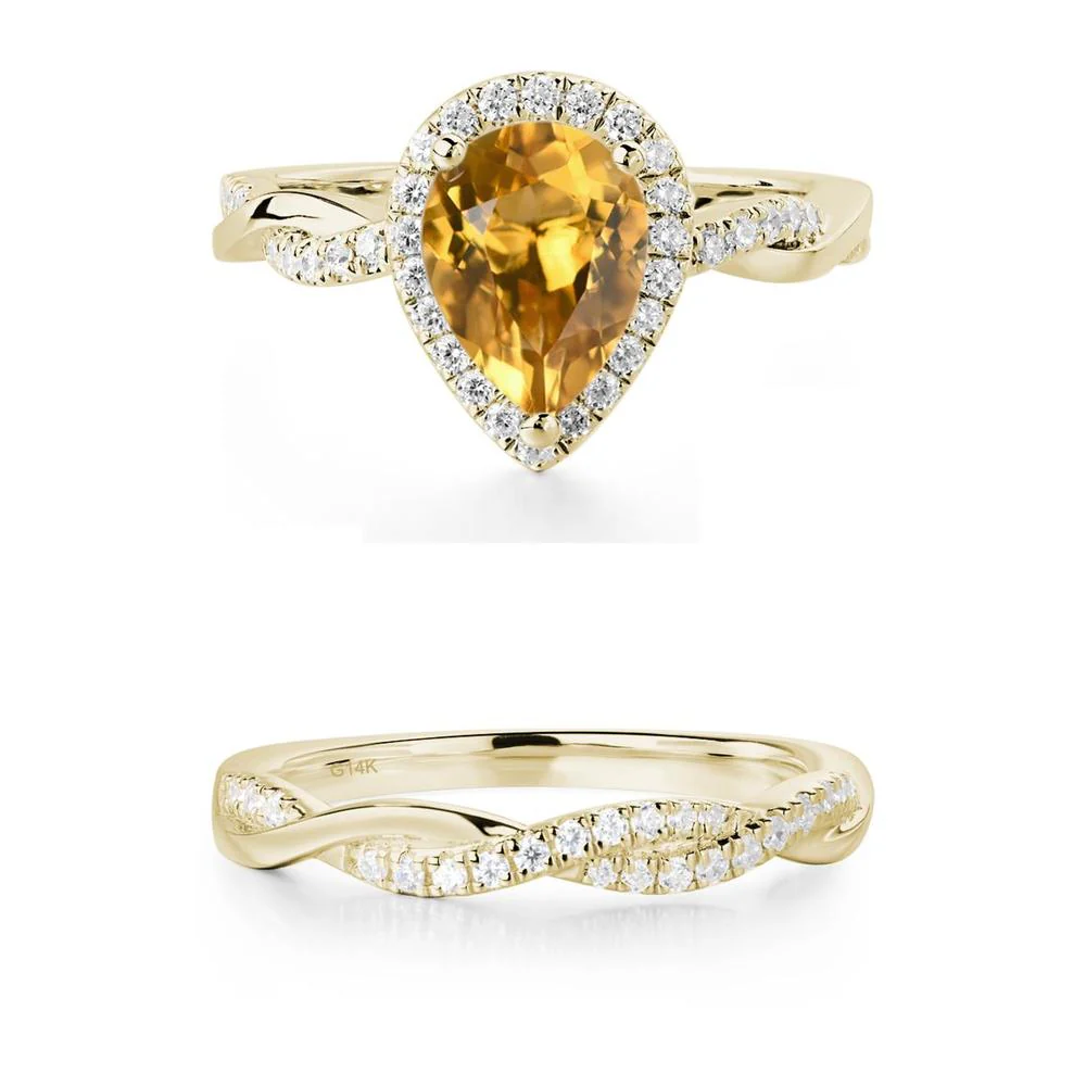 Pear Shaped Citrine Twisted Halo Ring - Image 19