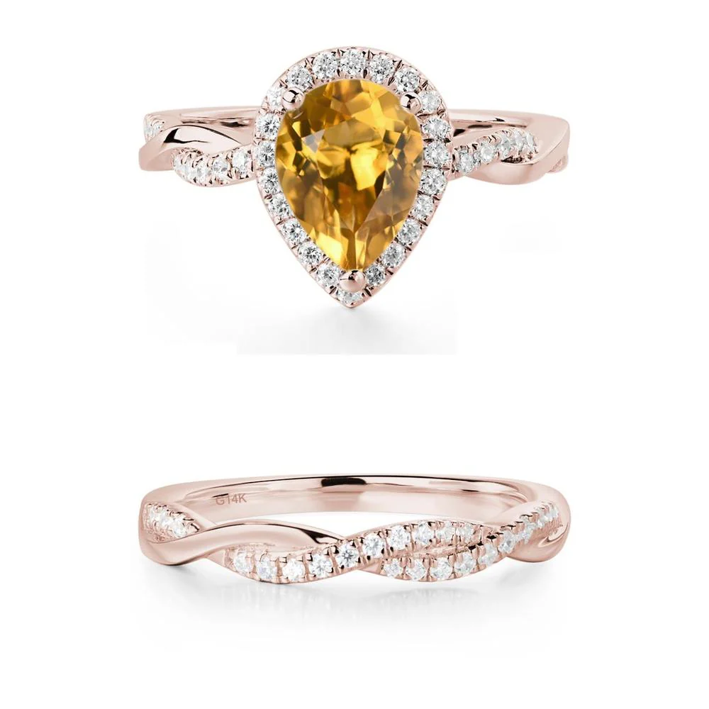 Pear Shaped Citrine Twisted Halo Ring - Image 27