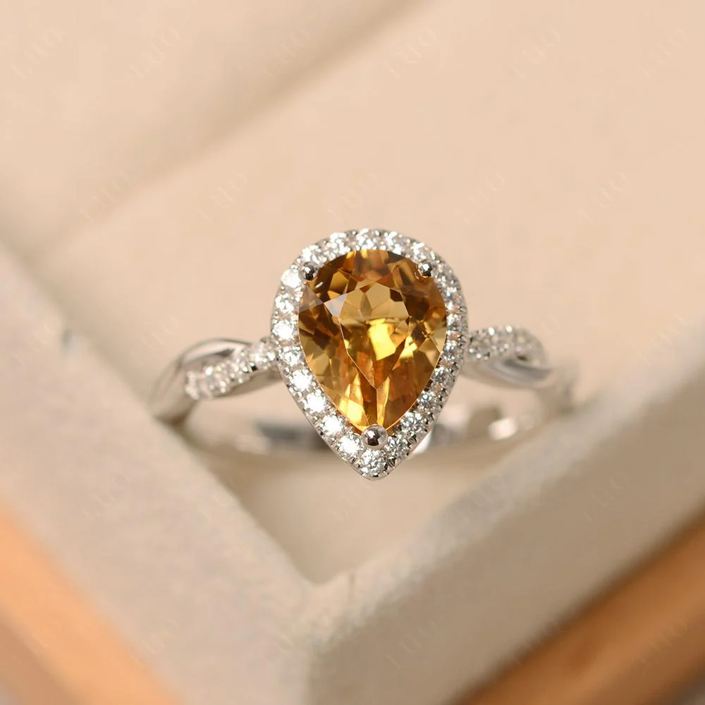 Pear Shaped Citrine Twisted Halo Ring - Image 29