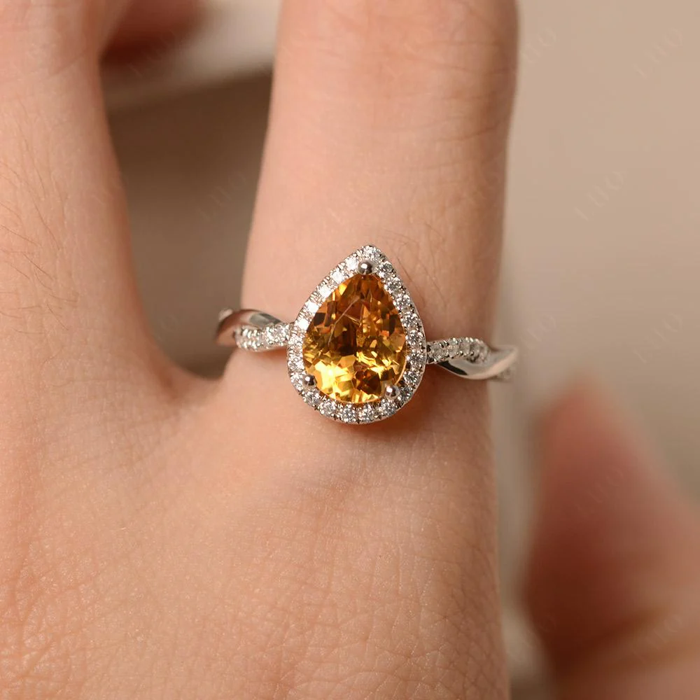 Pear Shaped Citrine Twisted Halo Ring - Image 33