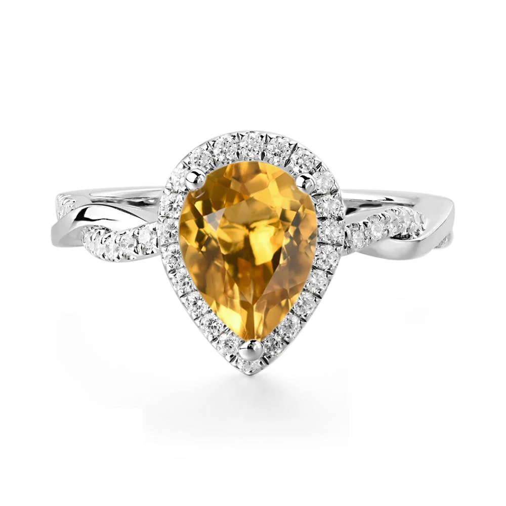 Pear Shaped Citrine Twisted Halo Ring - Image 8