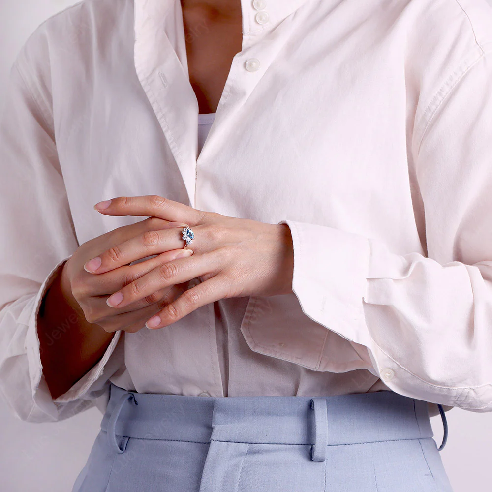 Pear Shaped Cluster Swiss Blue Topaz Mothers Ring - Image 6