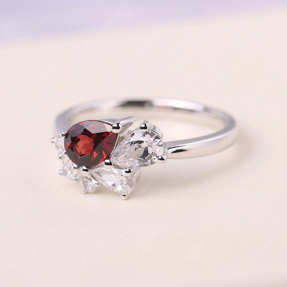 Pear Shaped Cluster Garnet Mothers Ring - Image 2