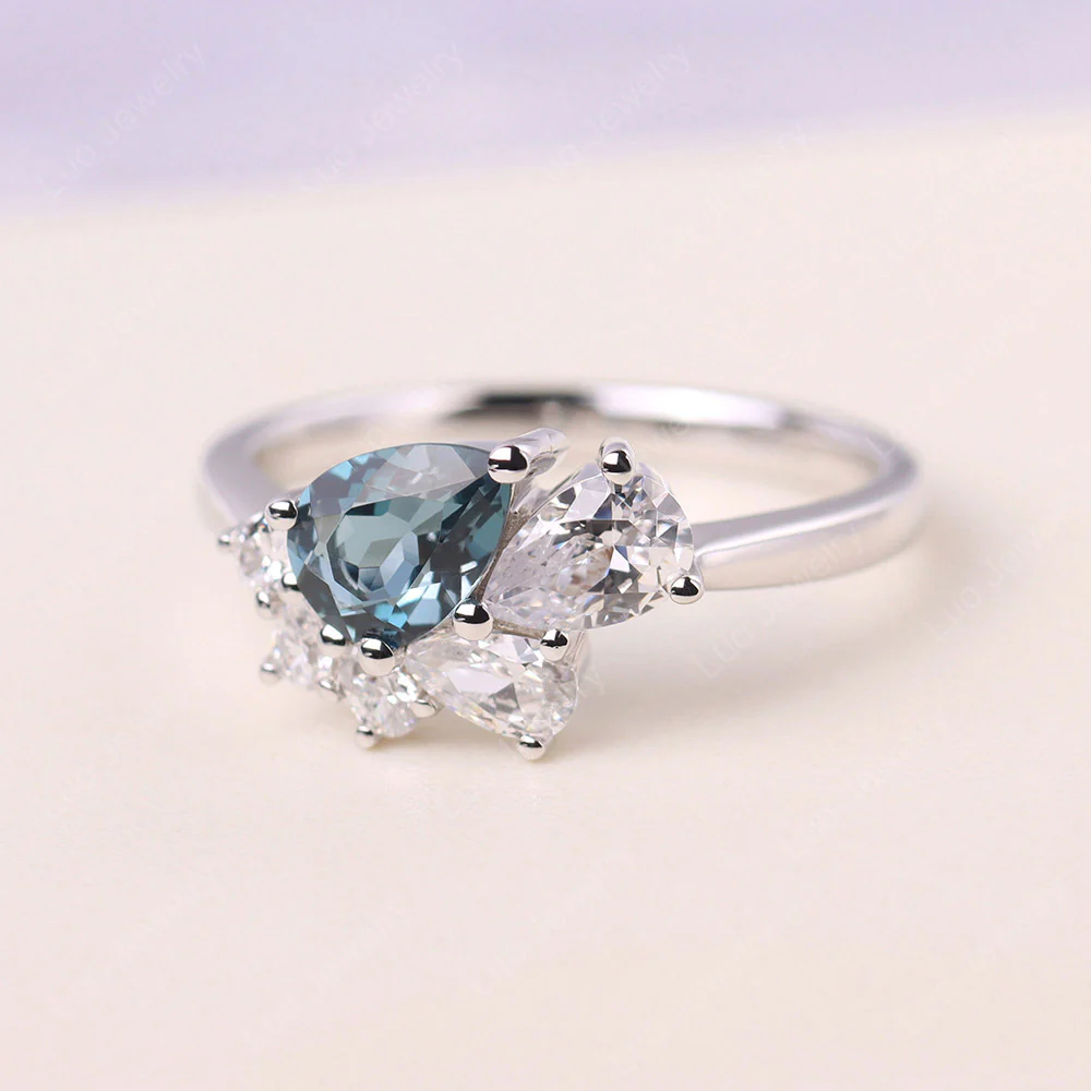 Pear Shaped Cluster London Blue Topaz Mothers Ring - Image 2