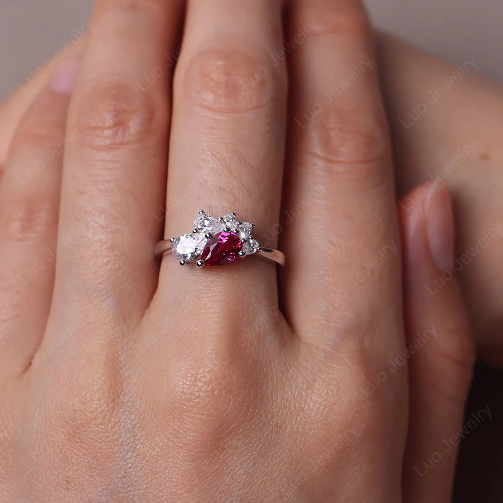 Pear Shaped Cluster Ruby Mothers Ring - Image 5