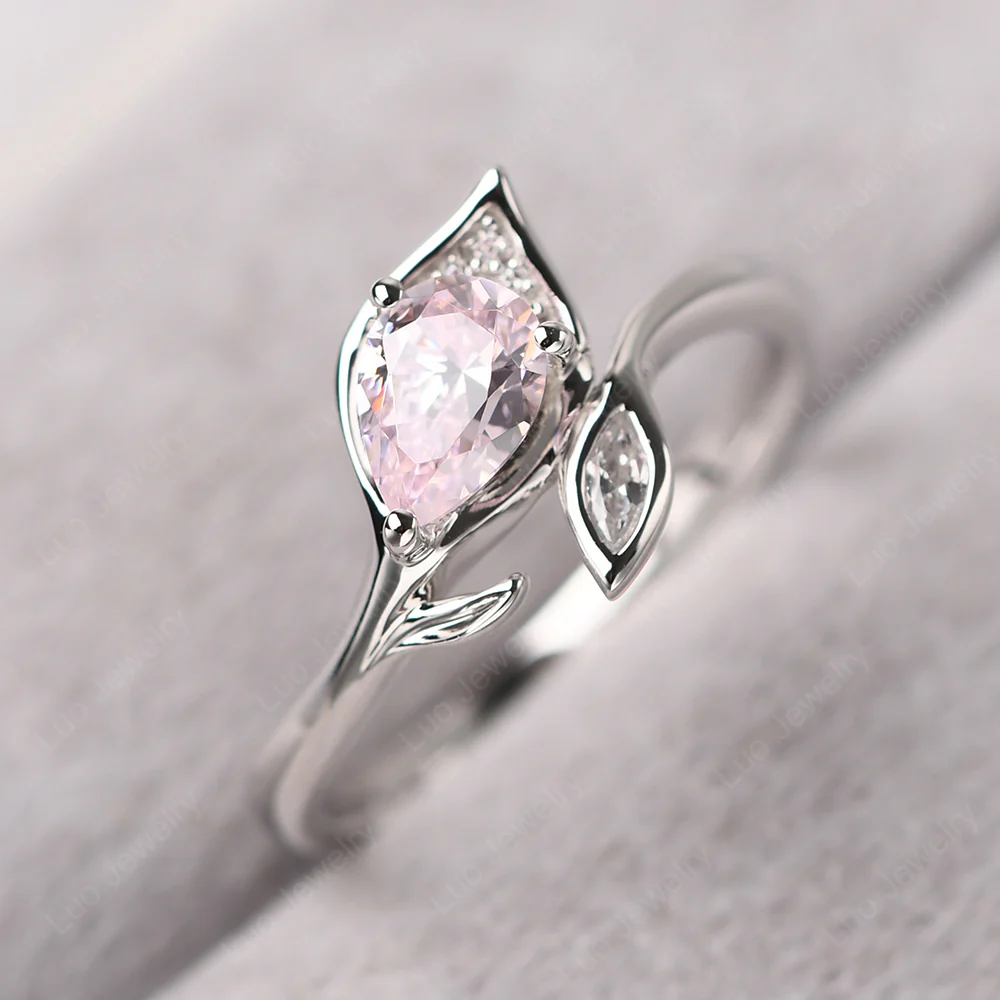 Nature Inspired Pink Cubic Zirconia Leaf Ring - Image 2