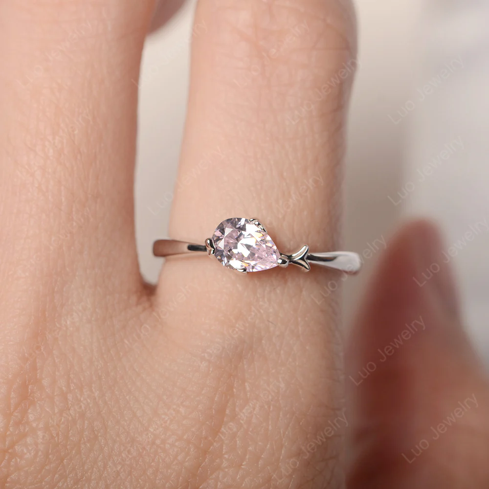 Pear Shaped Pink Cubic Zirconia Fish Ring - Image 5