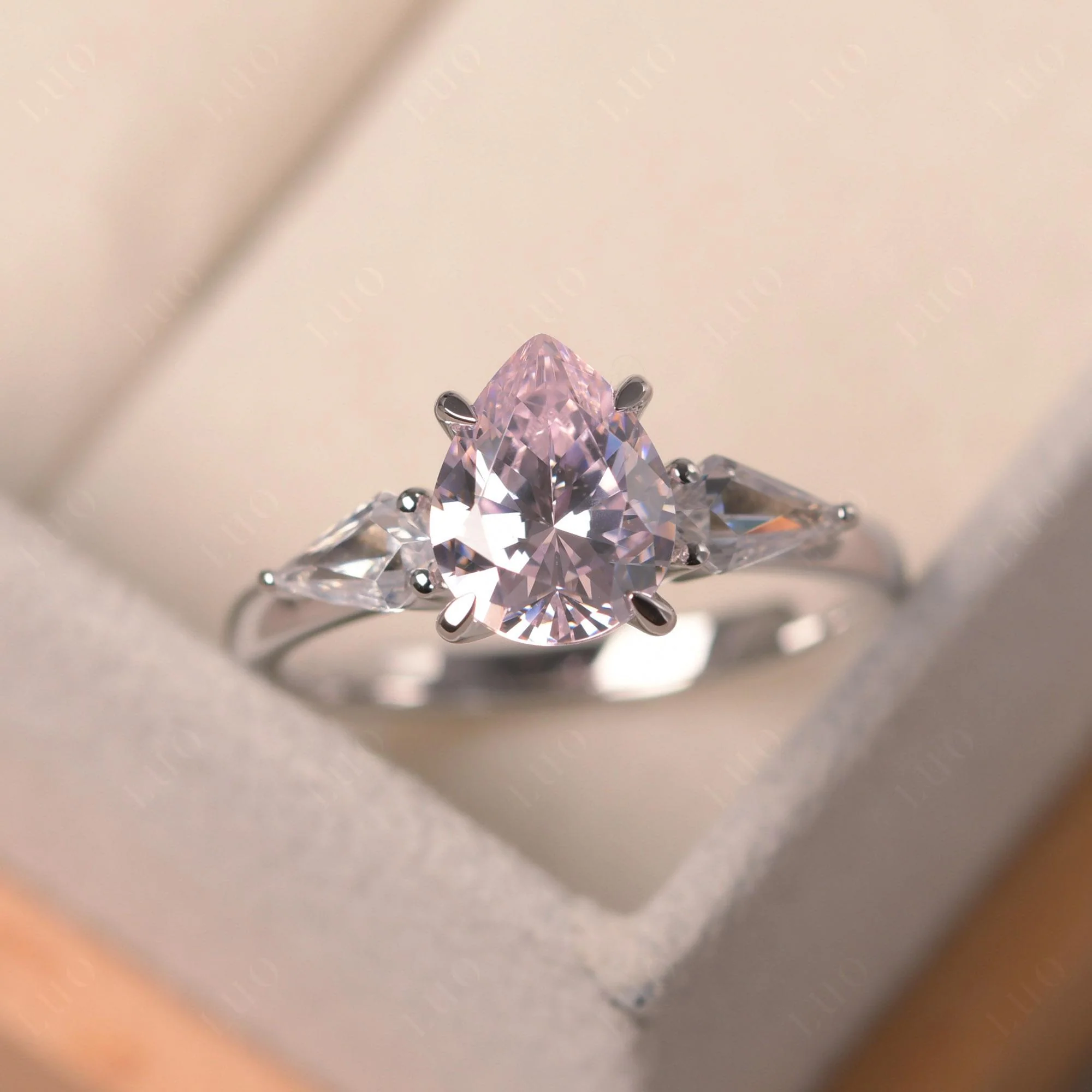 Pear Pink Cubic Zirconia Trilogy Engagement Ring