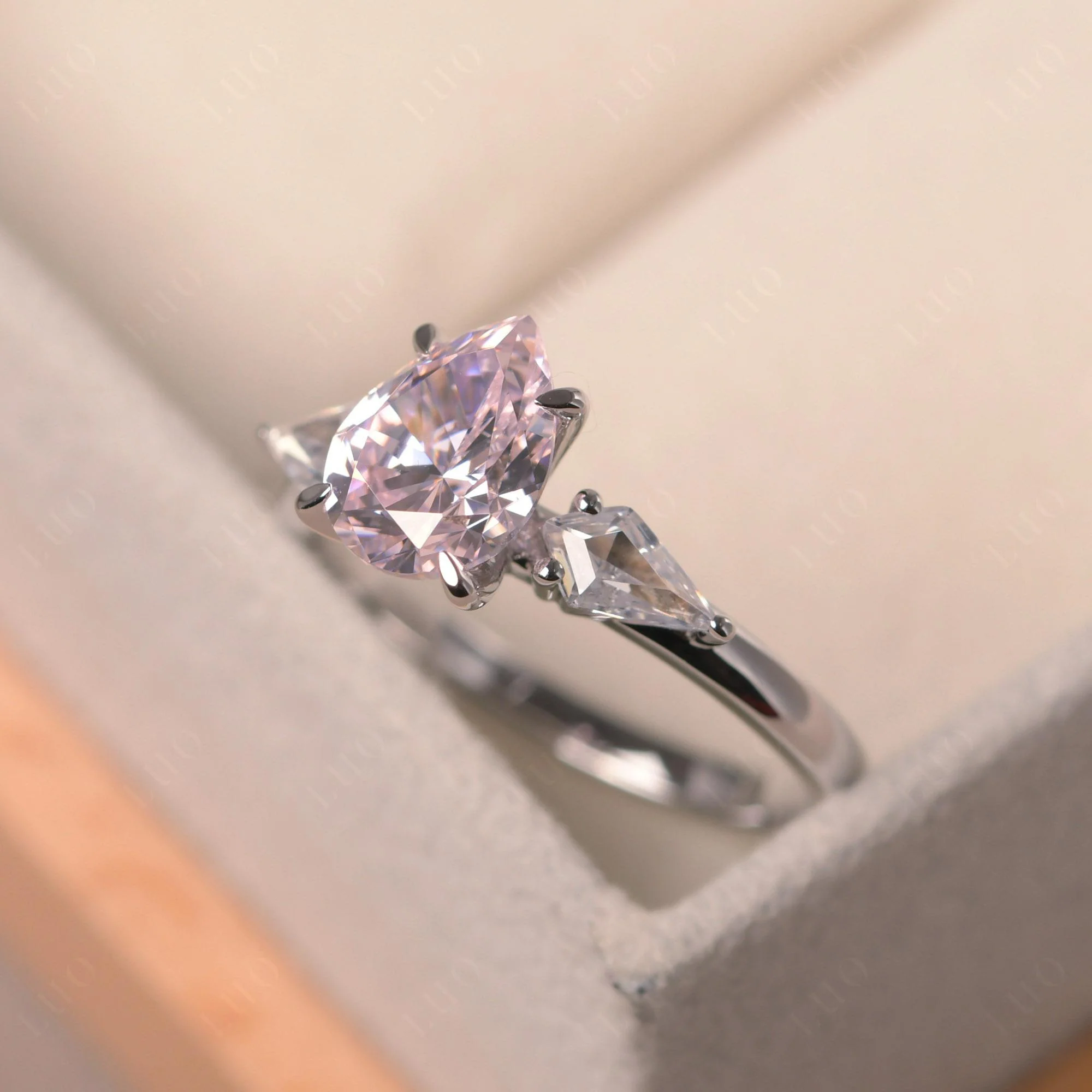 Pear Pink Cubic Zirconia Trilogy Engagement Ring - Image 2
