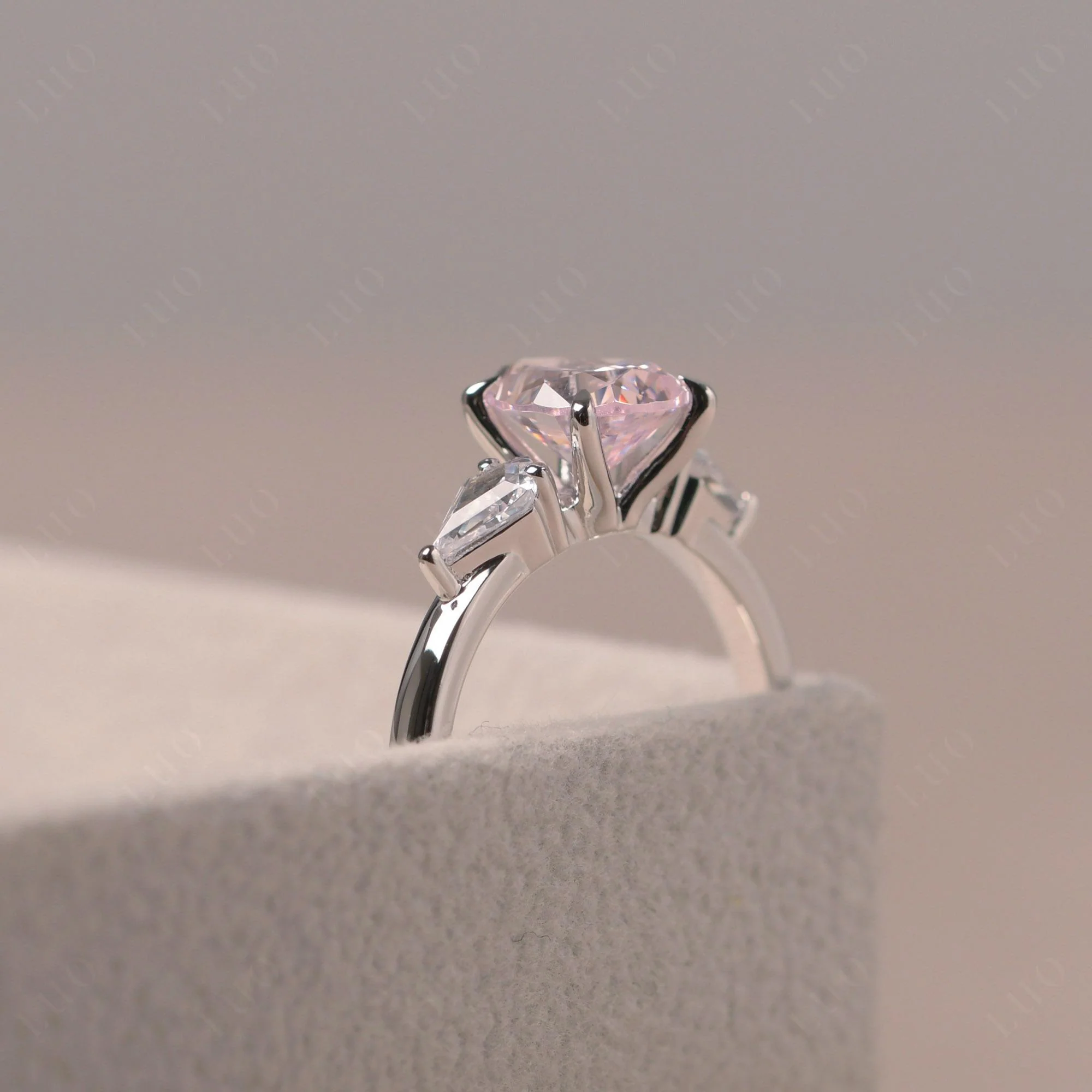 Pear Pink Cubic Zirconia Trilogy Engagement Ring - Image 4