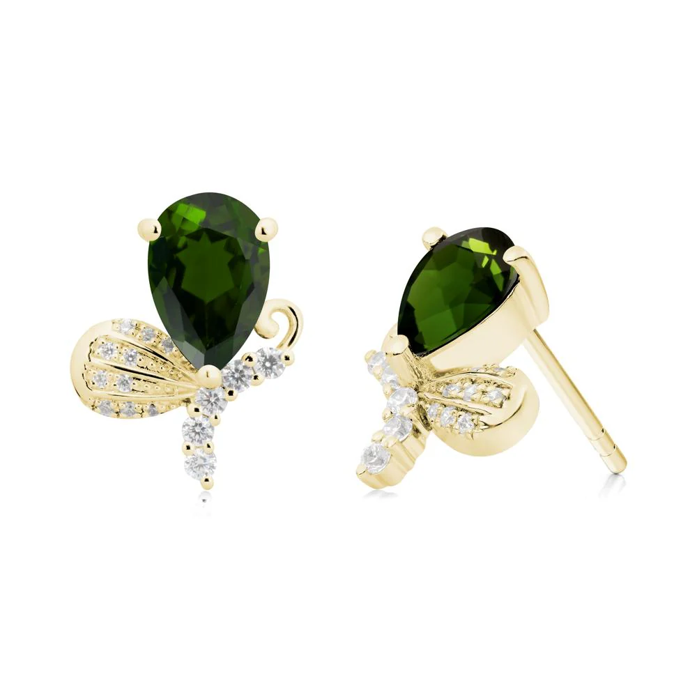Pear Shaped Diopside Butterfly Stud Earrings - Image 2