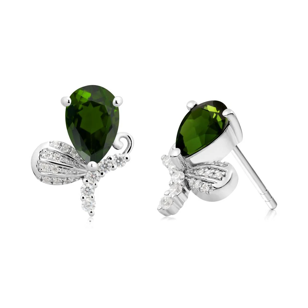 Pear Shaped Diopside Butterfly Stud Earrings - Image 7