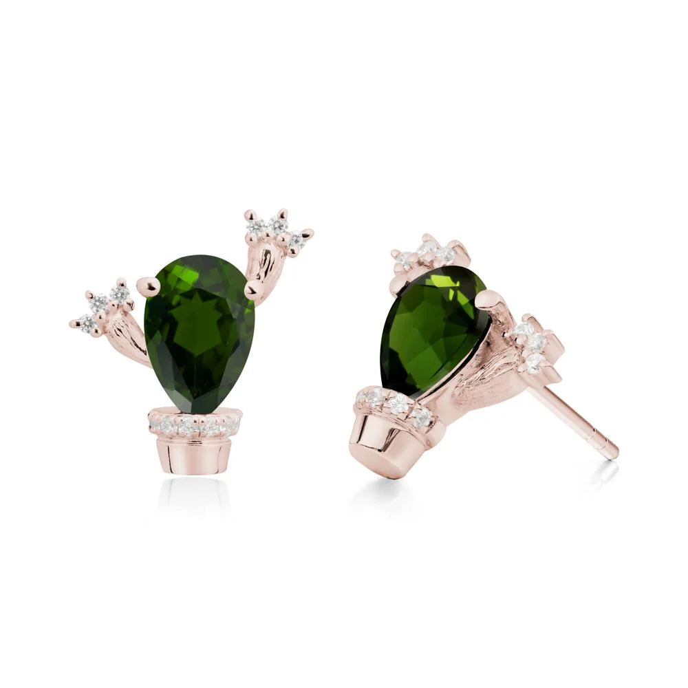 Pear Shaped Diopside Cactus Stud Earrings