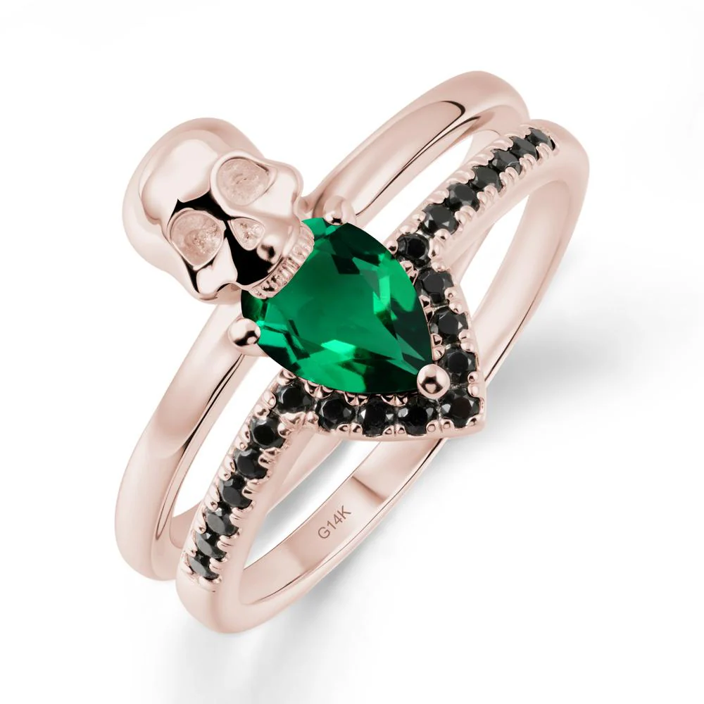 Pear Shaped Emerald and Black Spinel Halloween Ring - Image 2