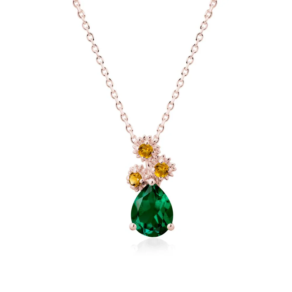 Pear Shaped Emerald and Citrine Sunflower Necklace - Image 5