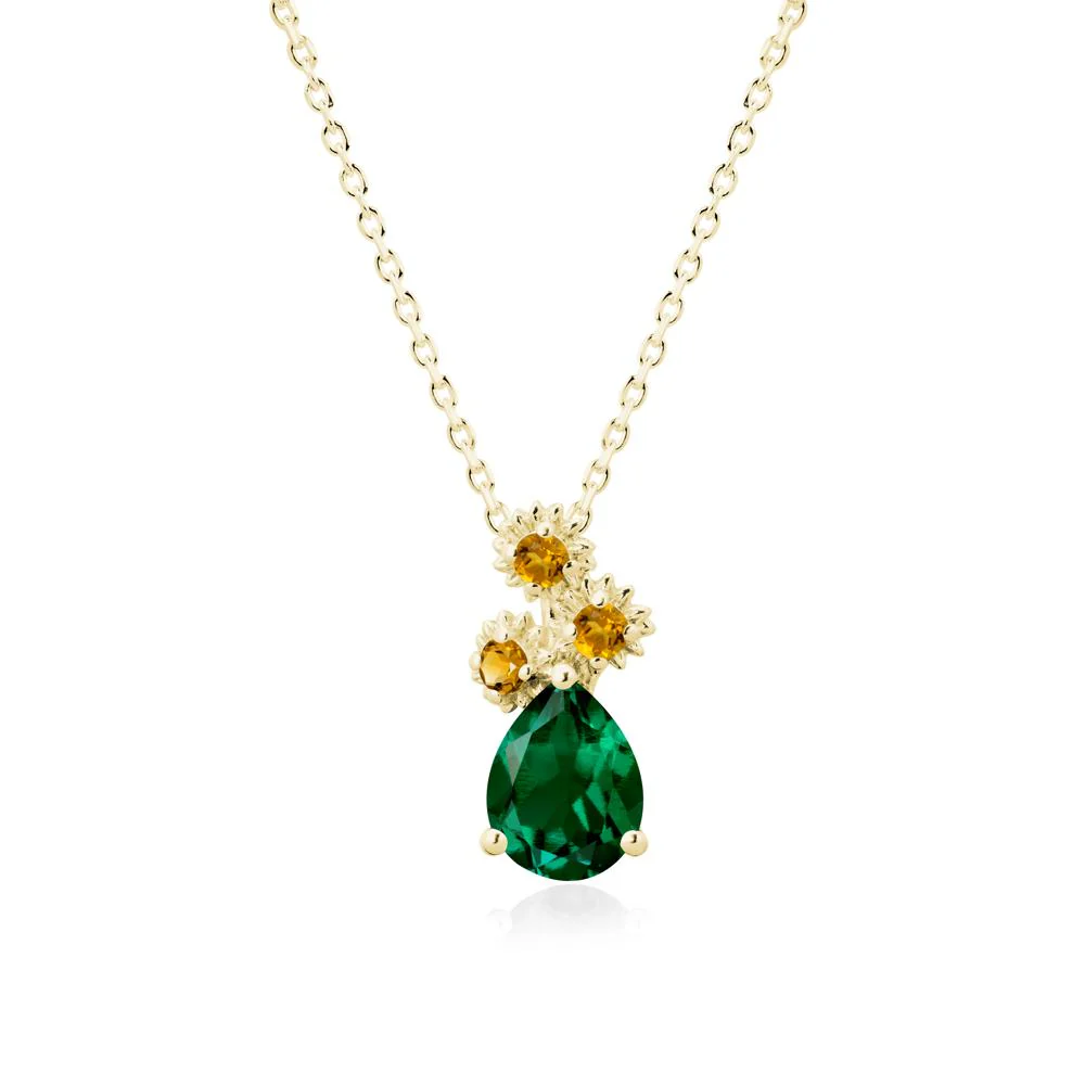 Pear Shaped Emerald and Citrine Sunflower Necklace - Image 7