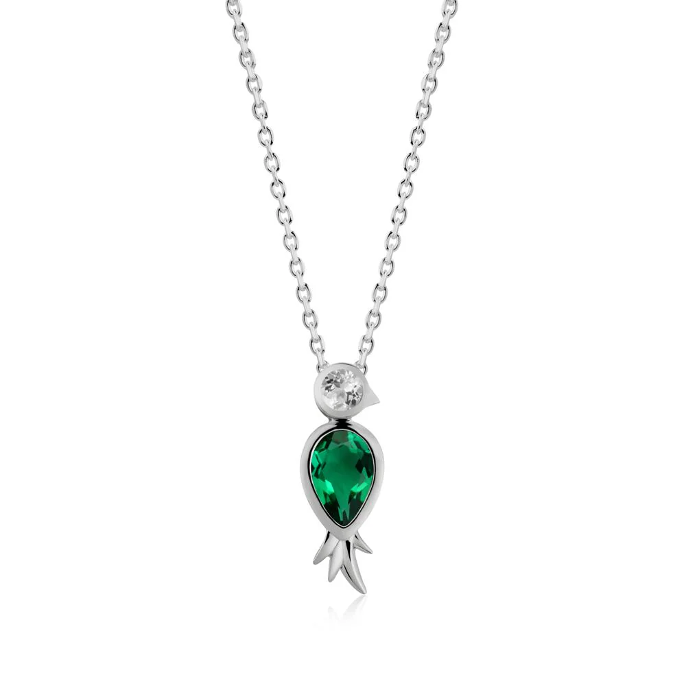 Pear Shaped Emerald and White Topaz Bird Pendant Neckalce - Image 6