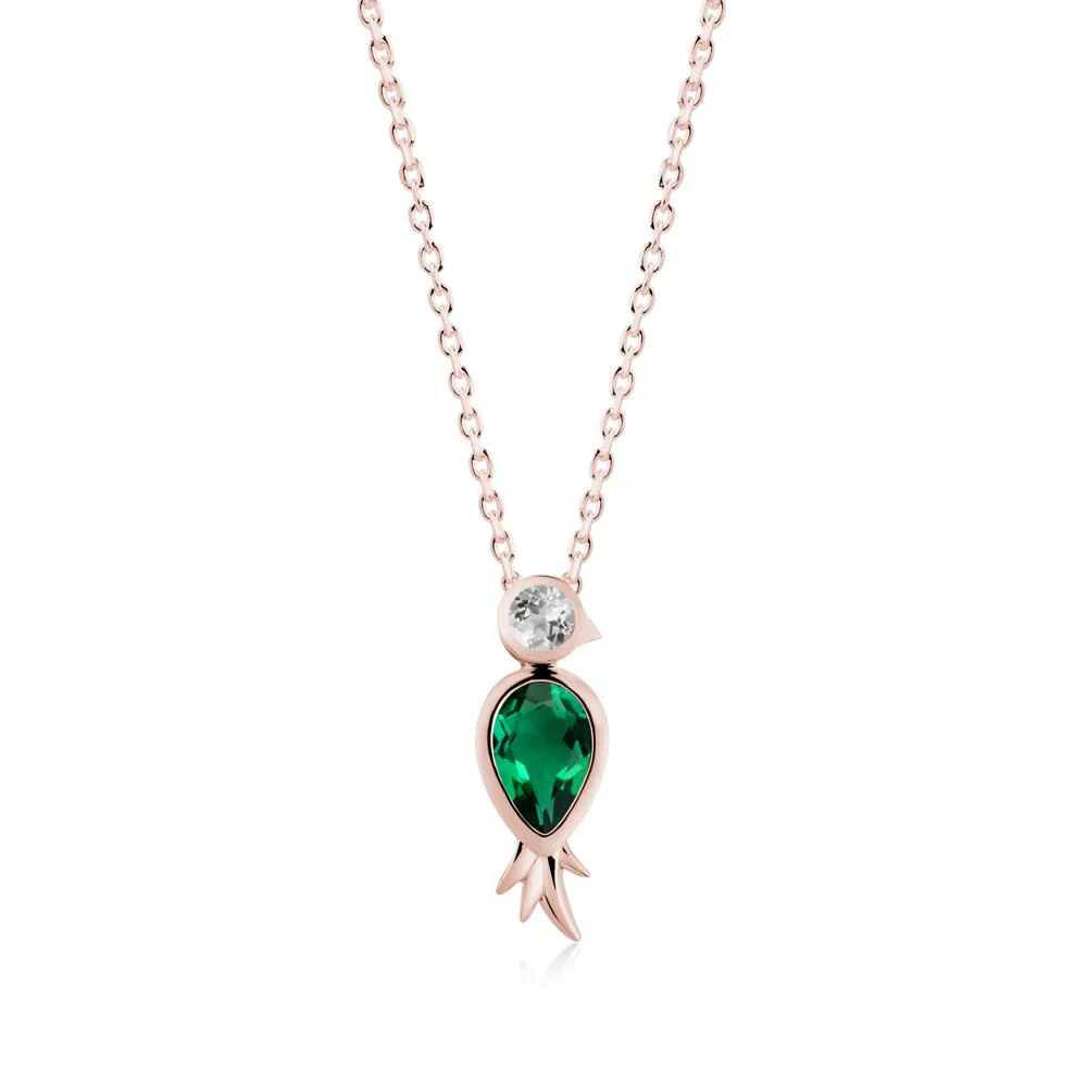 Pear Shaped Emerald and White Topaz Bird Pendant Neckalce - Image 8