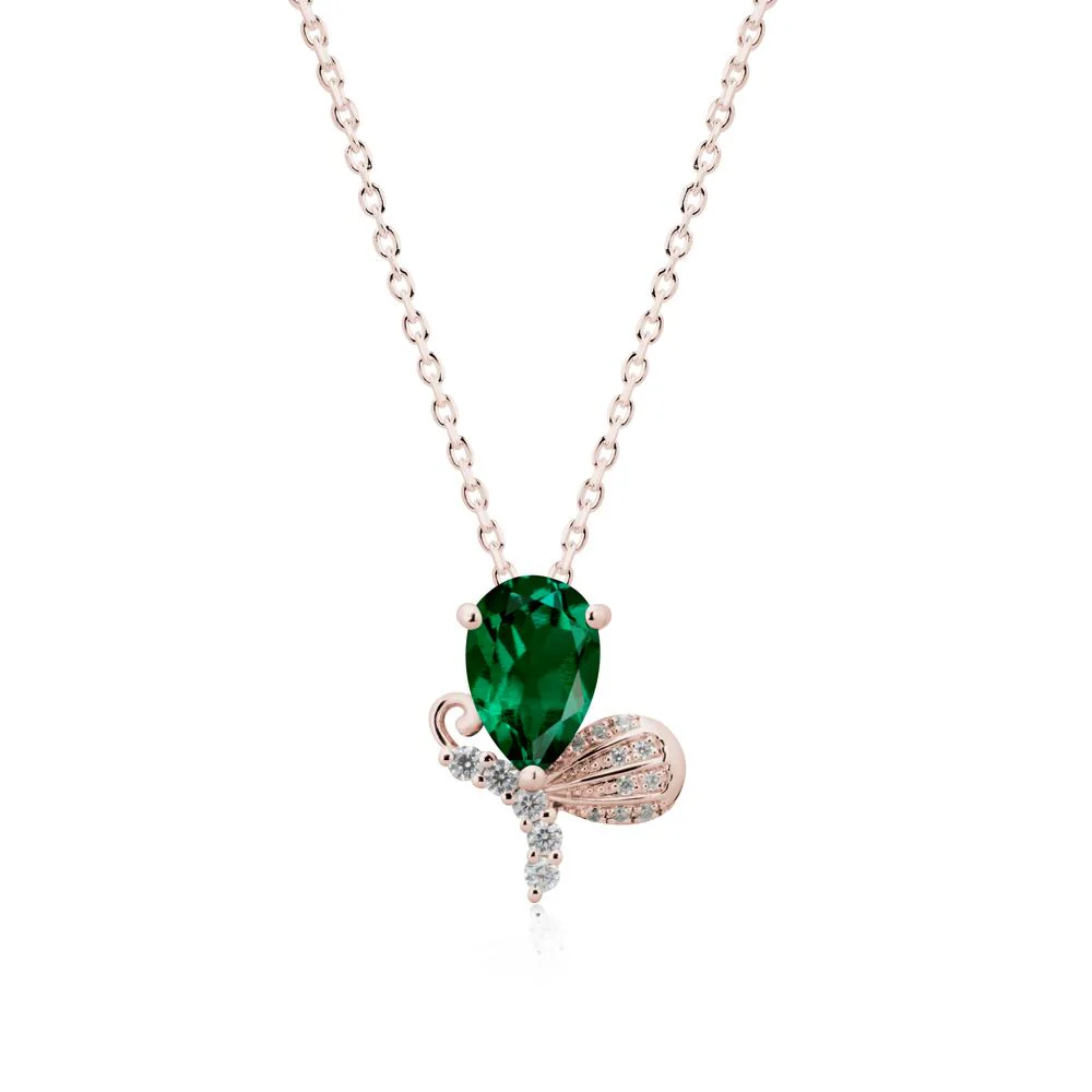 Pear Shaped Emerald Butterfly Necklace - Image 2