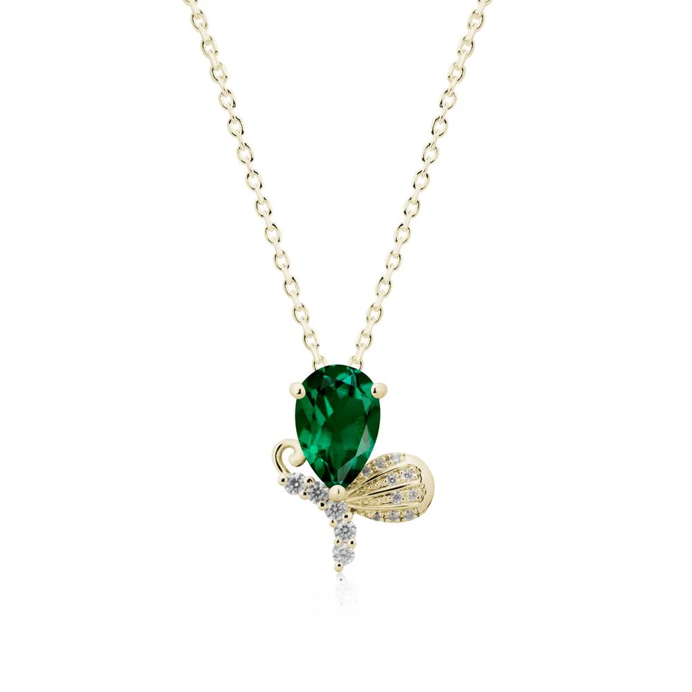 Pear Shaped Emerald Butterfly Necklace - Image 4